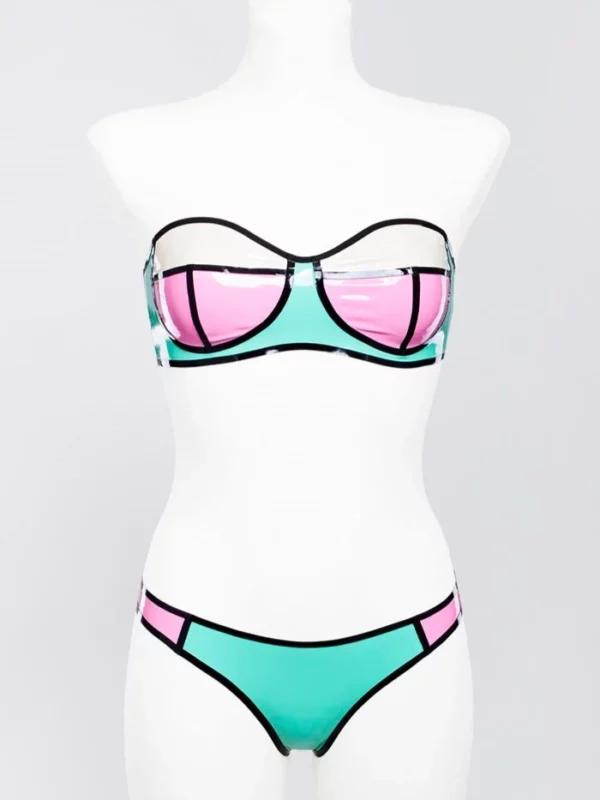 Latex multicolored swimsuit with contrast edging