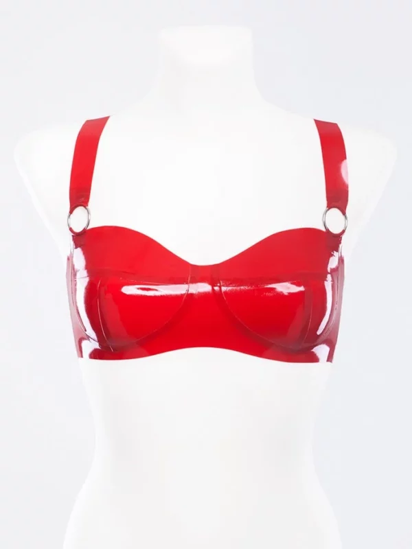 Latex bra decorated with metallic rings