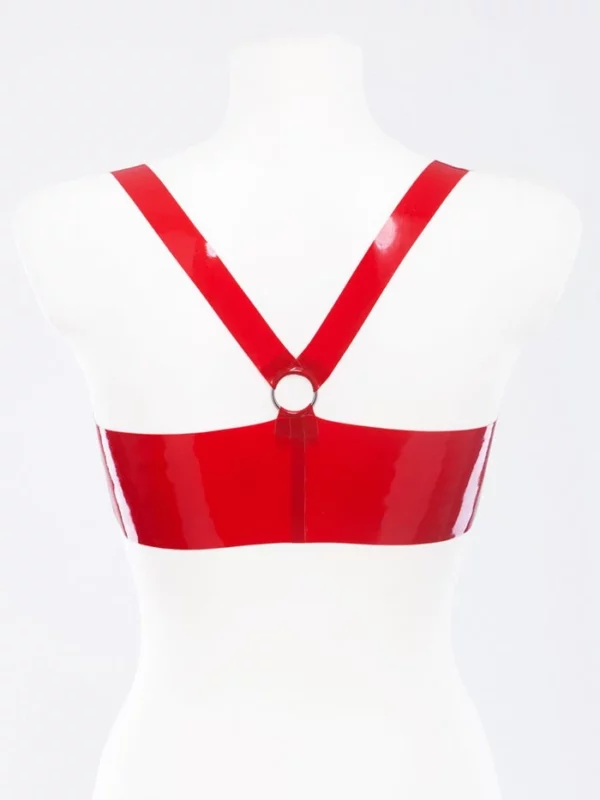 Latex bra decorated with metallic rings