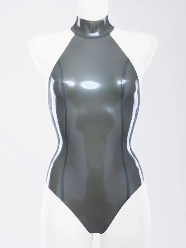 Latex swimsuit with high neck