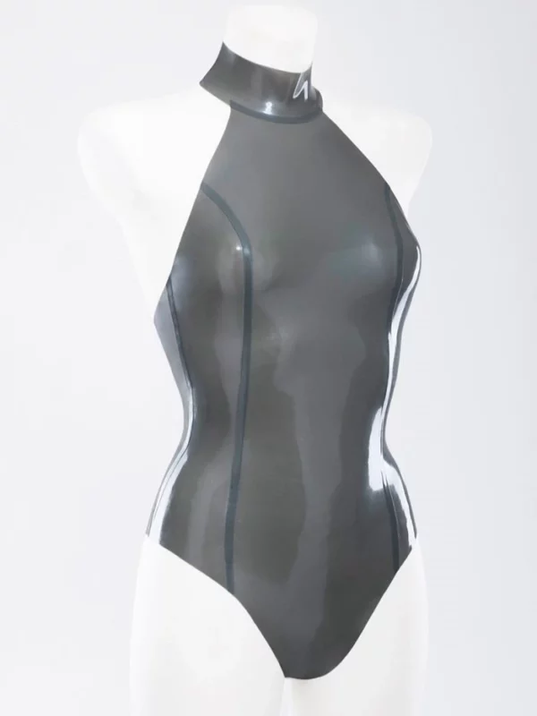 Latex swimsuit with high neck