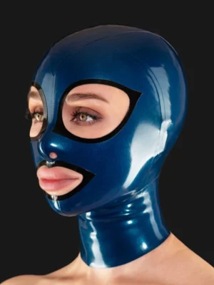 Latex mask with back zipper and contrasting eyes and mouth