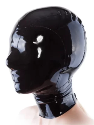 Black latex mask with only breathing holes for nostrils