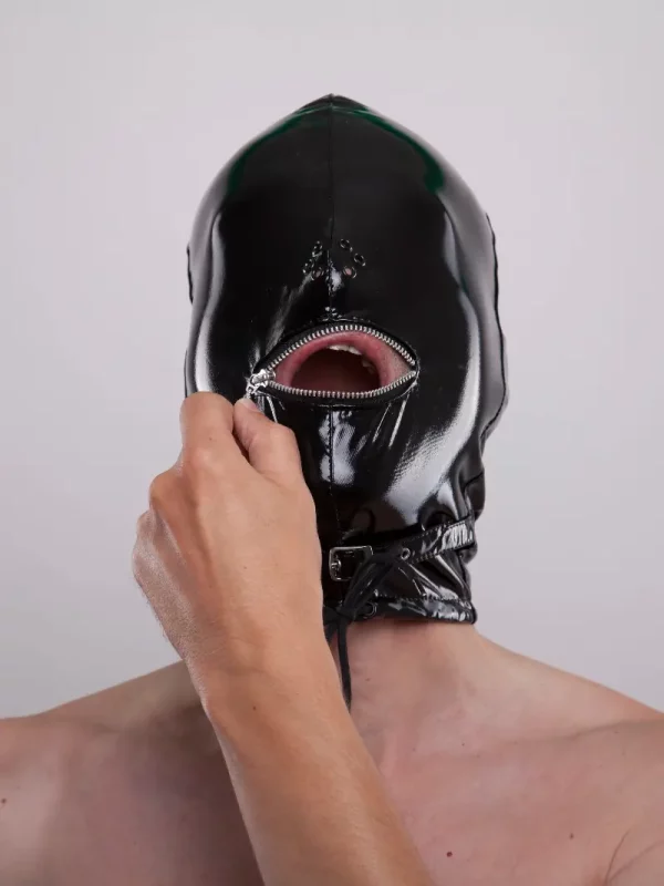 Mouth zippered nostril breathing latex mask