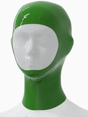 Unisex Green Latex Hood with Face Hole and Back Finer