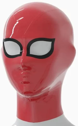 Unisex Red Latex Hood with Eye Holes and Back Finer