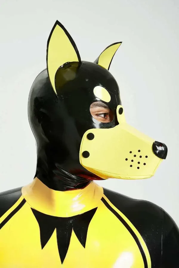 Latex Dog Themed Hood Unique Design with Black and Yellow Details