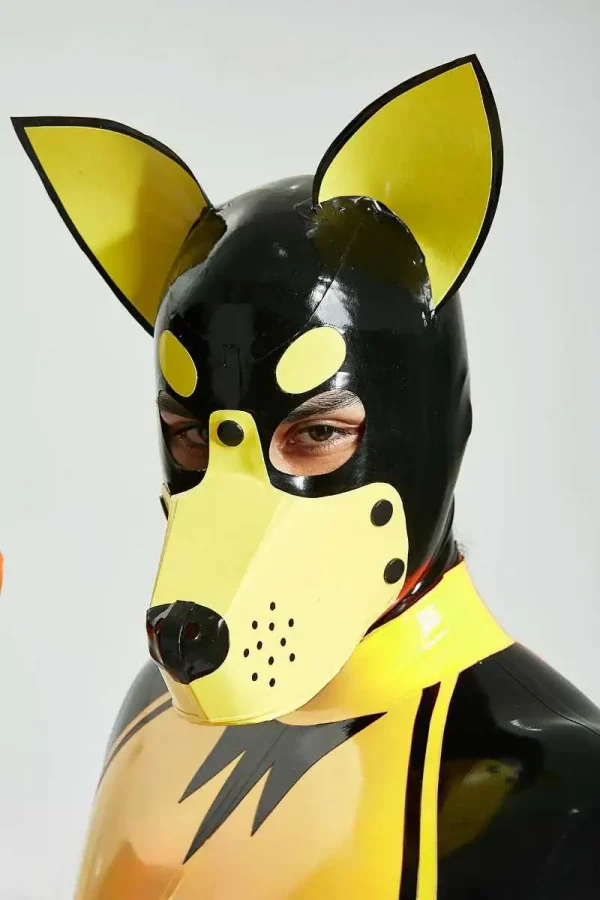 Latex Dog Themed Hood Unique Design with Black and Yellow Details