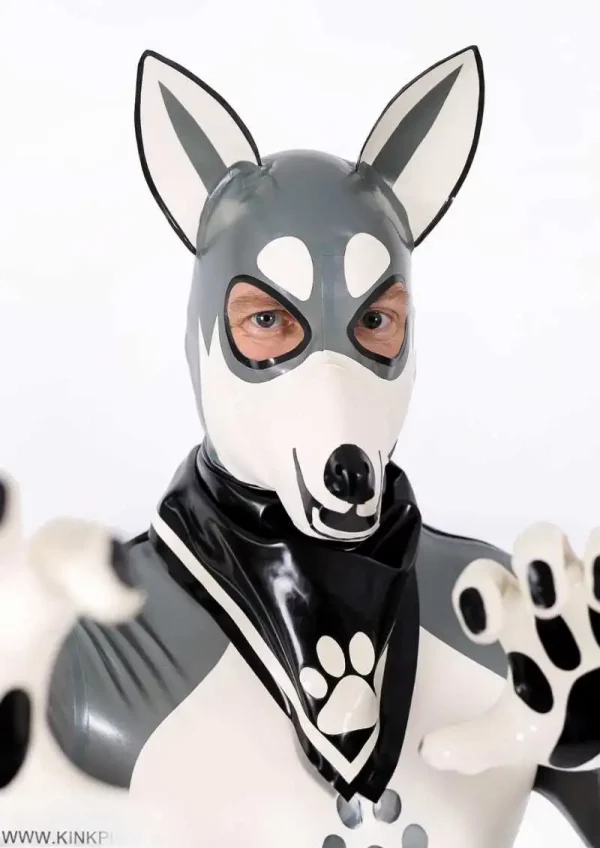 Latex Wolf-Themed Hood Gray and White Design with Detailed Features