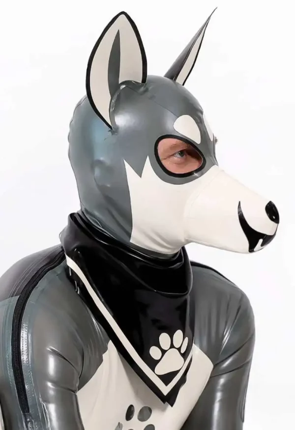 Latex Wolf-Themed Hood Gray and White Design with Detailed Features