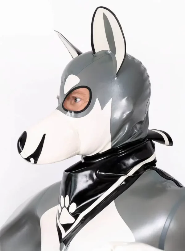 Latex Wolf-Themed Hood Gray and White Design with Detailed Features