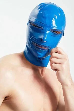 Blue Latex Hood with Functional Zippered Openings