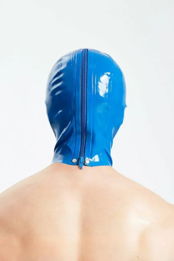 Blue Latex Hood with Functional Zippered Openings