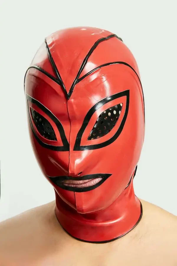 Red Latex Hood with Black Trim and Ventilated Eye Design