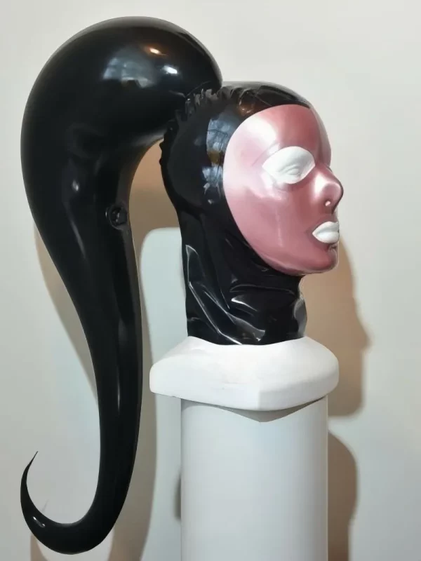 Latex mask with inflatable ponytail