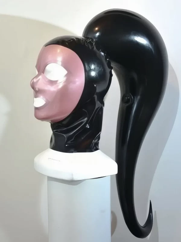 Latex mask with inflatable ponytail