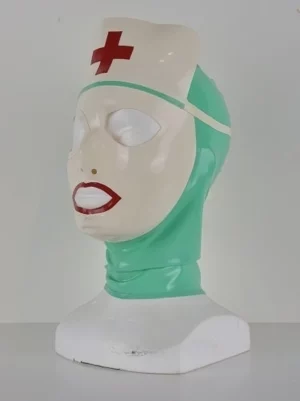 Latex hood designed for a nurse costume