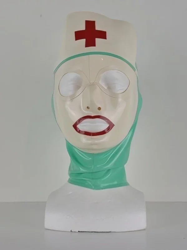 Latex hood designed for a nurse costume