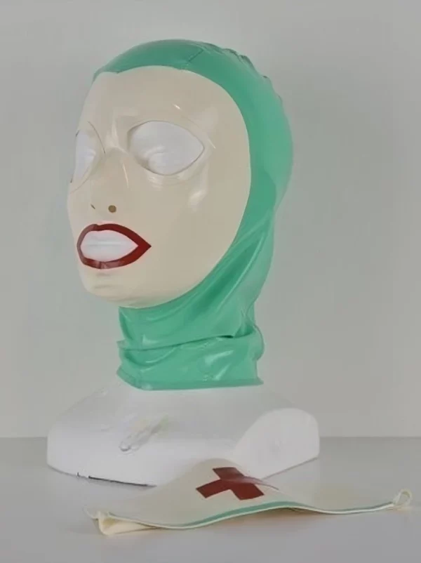 Latex hood designed for a nurse costume