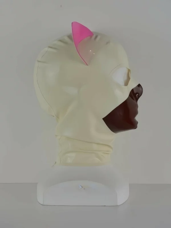 Latex hood with attached ears and split face